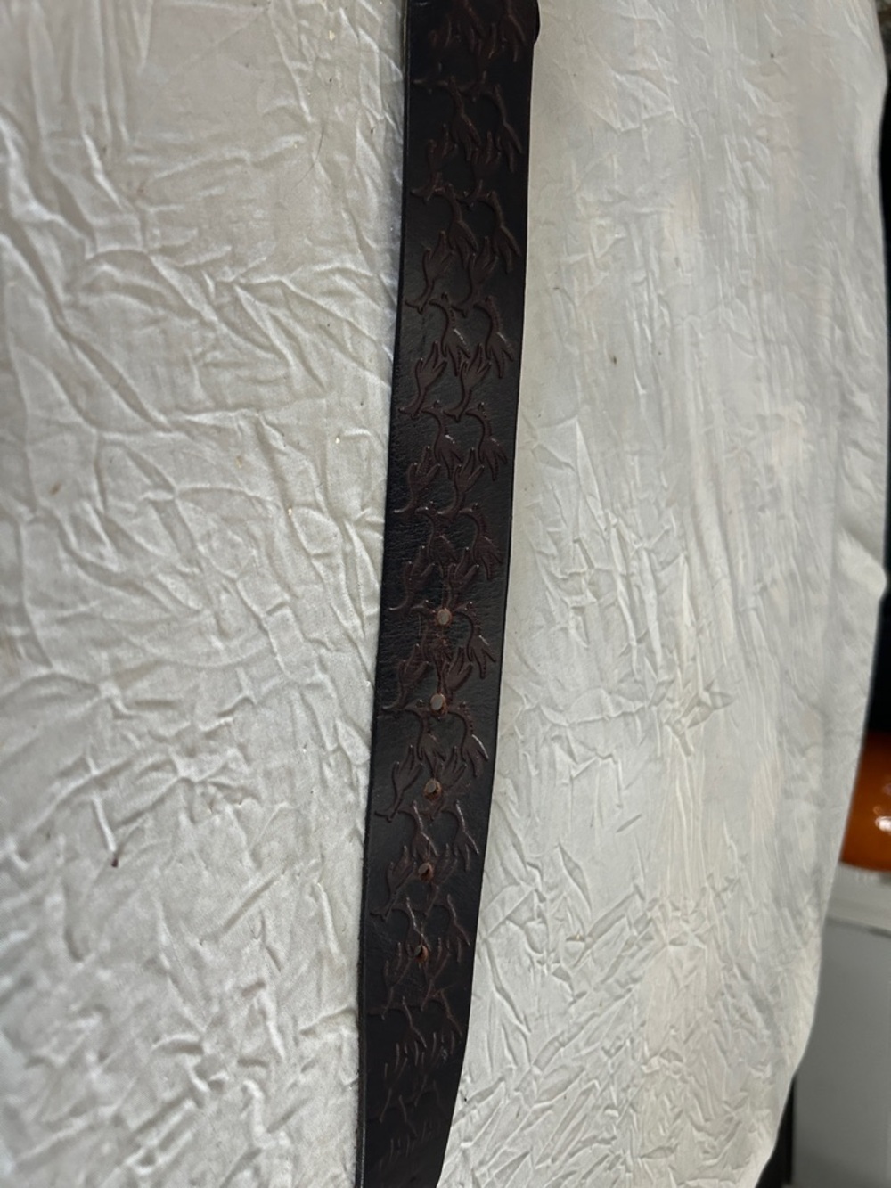 Diesel Dark Brown Tooled Leather Belt with Silver-Tone Logo Buckle - Picture 5 of 6